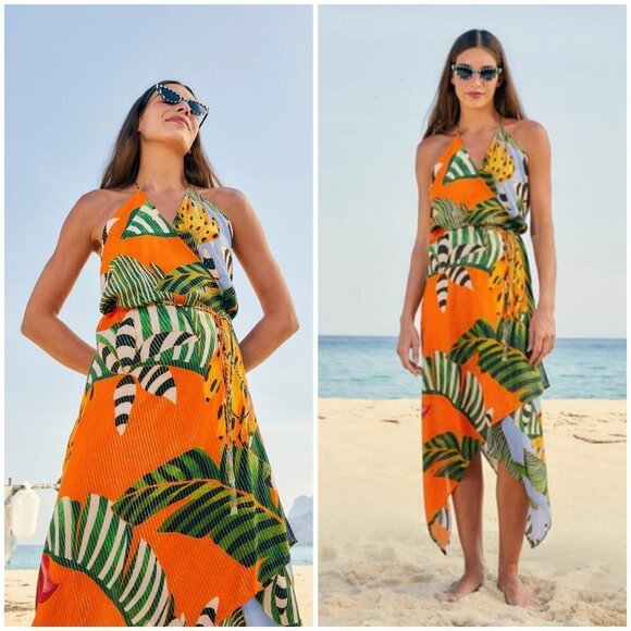 FARM RIO Striped Bananas Cover-Up Dress ~ Multi-Color Tropical Print Medium NWOT - Picture 6 of 16